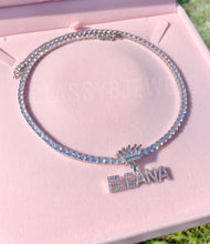 Load image into Gallery viewer, CROWN NAME NECKLACE WITH TENNIS CHAIN