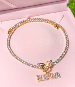 BUTTERFLY NAME PENDANT WITH TENNIS CHAIN